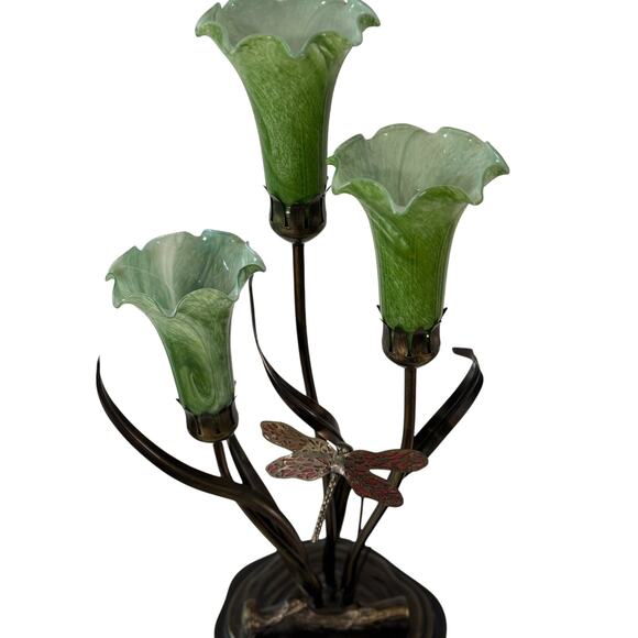 Vintage Dale Tiffany 3-Light Lily Lamp w/ Dragonfly - Picture 5 of 9